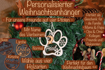 Personalisierter Pfoten Christbaumschmuck mit Namen