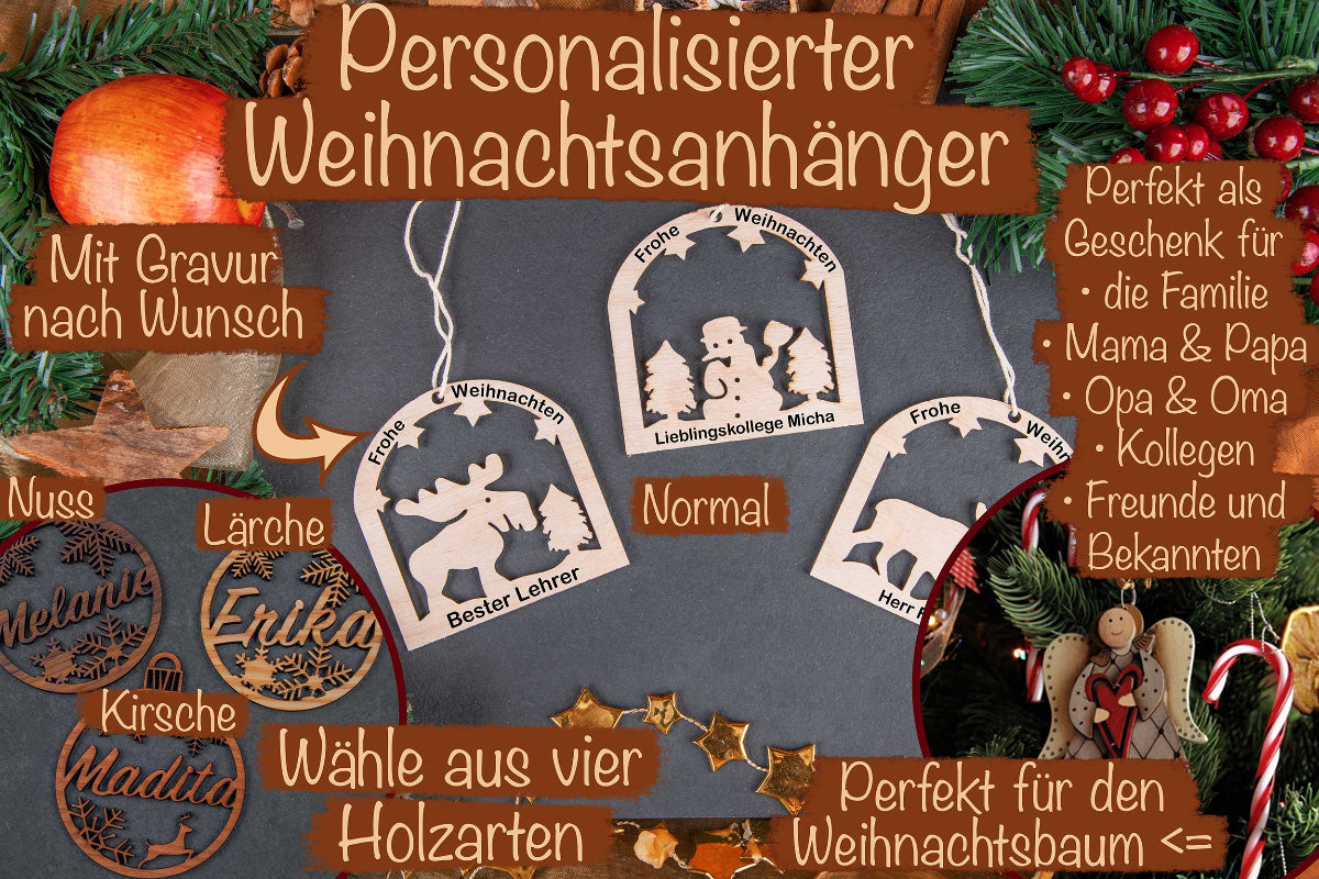Christbaumanhänger personalisiert mit Namen im Rahmen