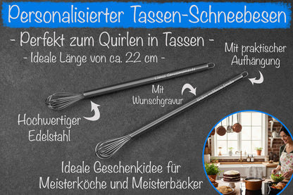 Tassen Schneebesen mit Namen personalisiert aus Edelstahl - Cocktail-Quirl