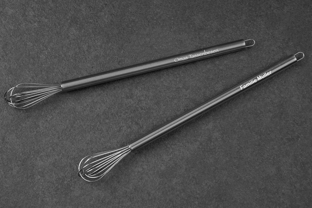 Tassen Schneebesen mit Namen personalisiert aus Edelstahl - Cocktail-Quirl