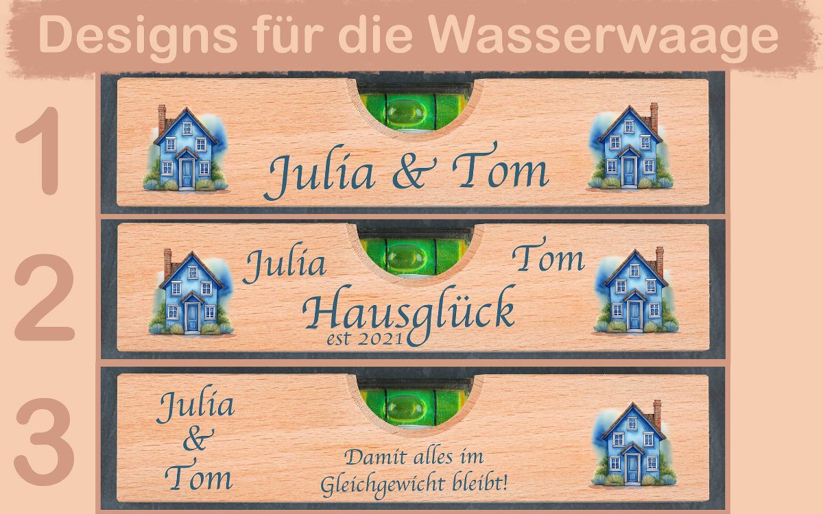 Wasserwaage personalisiert mit Deinem Wunschtext - ideal zum Einzug oder zur Hochzeit