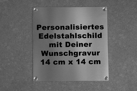 Personalisiertes quadratisches Edelstahlschild mit Deiner Wunschgravur