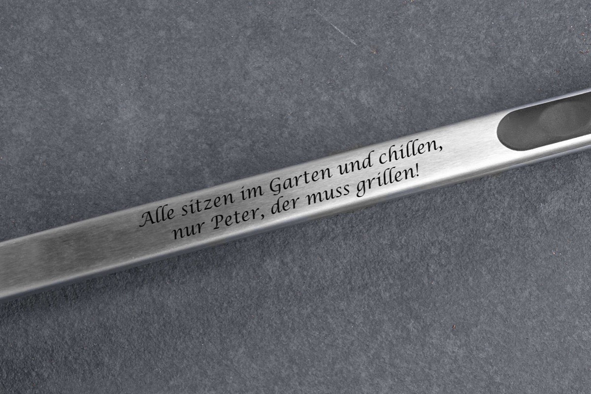 Personalisierte Grillzange aus Edelstahl mit Gummigriffen