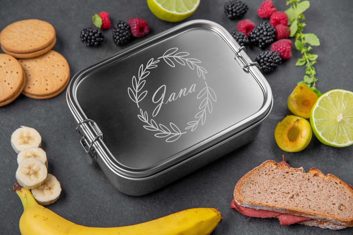 Brotdose personalisiert mit Namen aus Edelstahl mit Tiermotiven – diekreativwelt