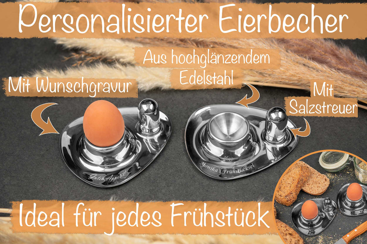 Personalisierter Eierbecher aus Edelstahl mit Salzstreuer