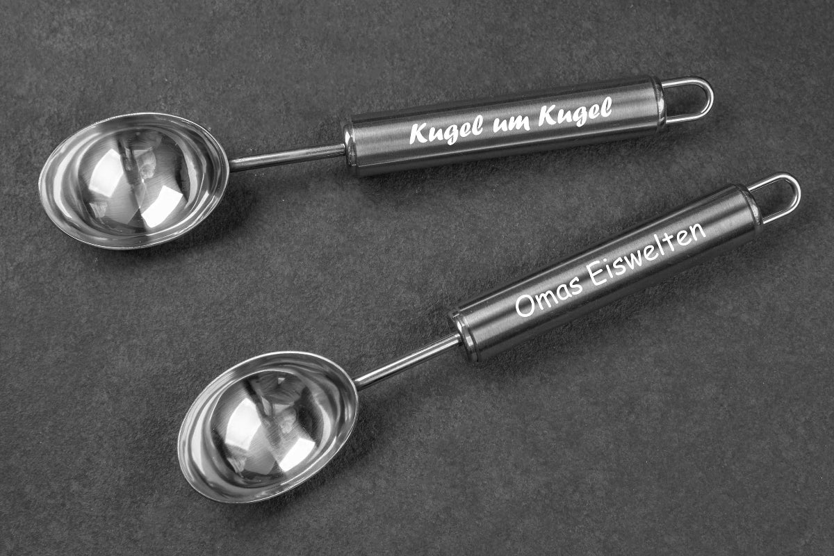 Premium Eisportionierer personalisiert mit Namen aus Edelstahl - Eislöffel