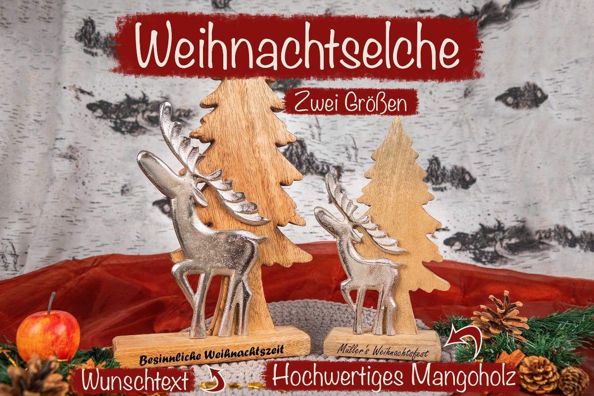 Weihnachtsgeschenk Holz Elch mit Gravur personalisiert