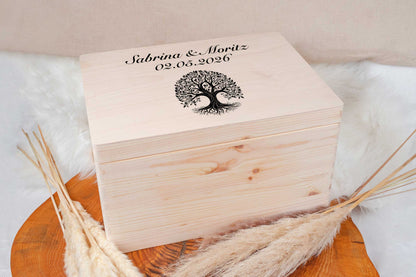 Personalisierte Holzkiste mit Wunschgravur zur Hochzeit, Erinnerungskiste