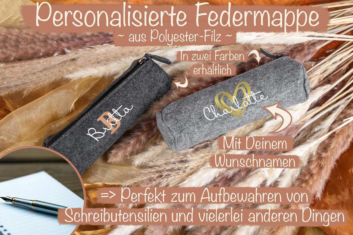 Federmappe aus Filz personalisiert mit Namen