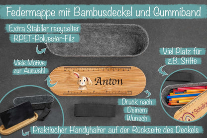 Federmappe aus Filz mit Holzdeckel und vielen bunten Motiven