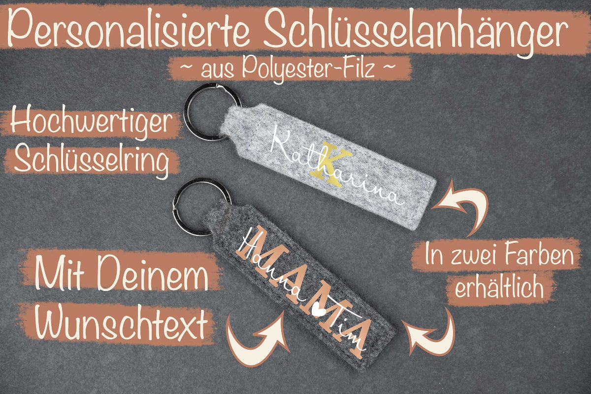 Schlüsselanhänger personalisiert mit Namen aus Filz