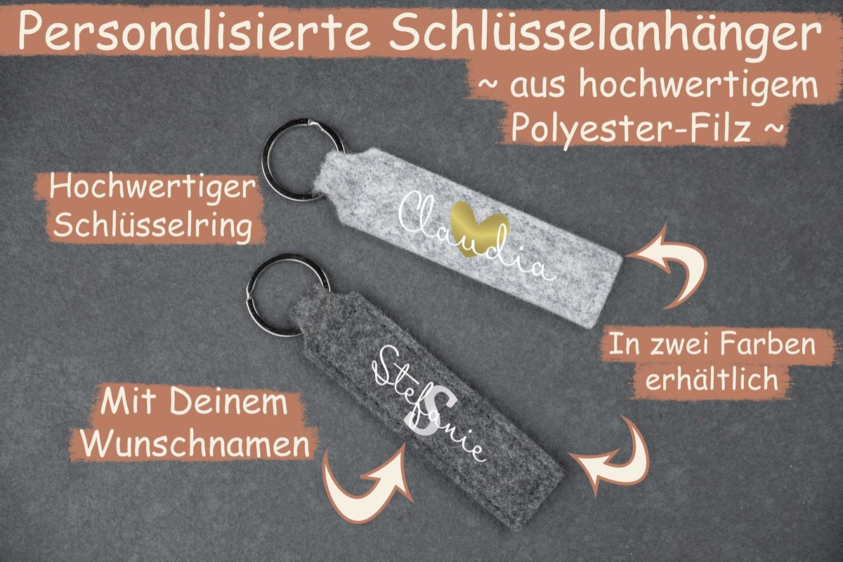 Schlüsselanhänger personalisiert aus Filz mit Name + Kleeblatt