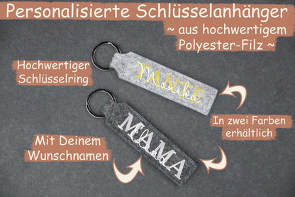 Schlüsselanhänger personalisiert mit Namen und Text aus Filz