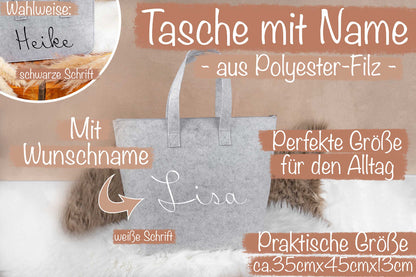 Filztasche personalisiert mit Name und Reißverschluss - Einkaufstasche, Shopper