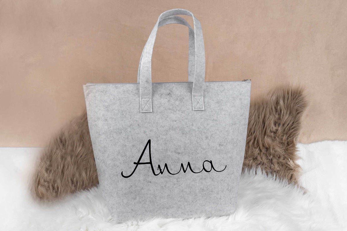 Filztasche personalisiert mit Name und Reißverschluss - Einkaufstasche, Shopper