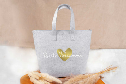 Tasche personalisiert mit Name und Reißverschluss auf Filz - Einkaufstasche, Shopper