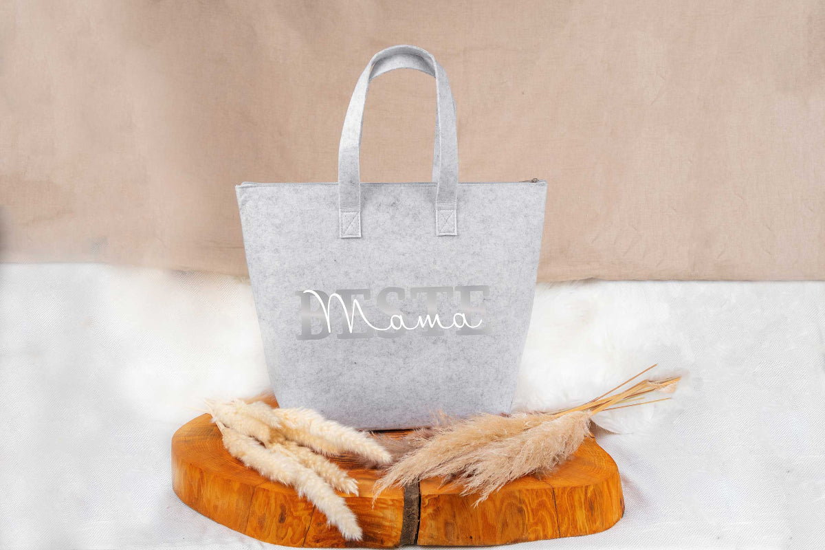 Tasche personalisiert mit Name und Reißverschluss auf Filz - Einkaufstasche, Shopper