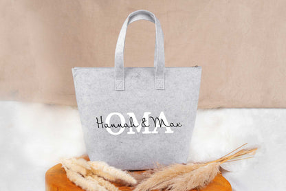 Tasche personalisiert mit Name und Reißverschluss auf Filz - Einkaufstasche, Shopper
