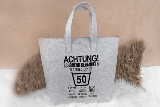 Filztasche personalisiert mit Name und Reißverschluss - Einkaufstasche, Shopper