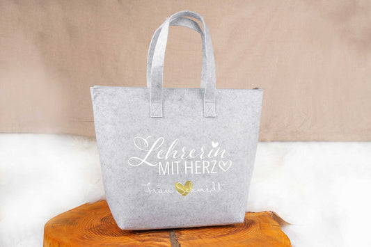 Filztasche personalisiert mit Name und Reißverschluss • Einkaufstasche, Shopper