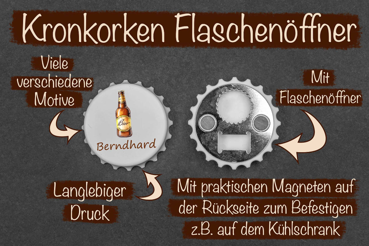 Flaschenöffner Kronkorken personalisiert bunt
