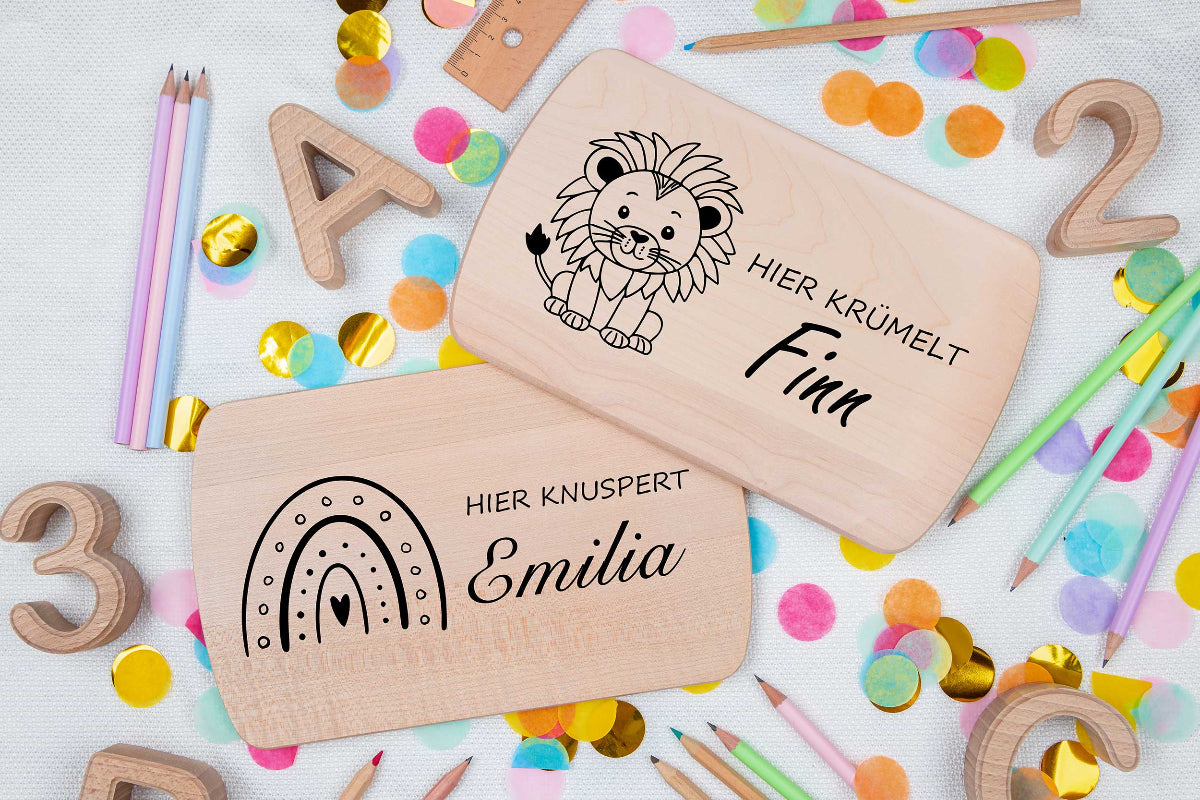 Frühstücksbrett personalisiert für Kinder mit Tiermotiven