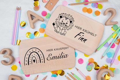Frühstücksbrett personalisiert für Kinder mit Tiermotiven