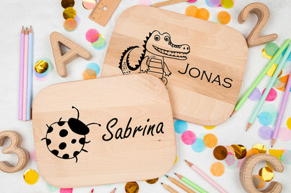 Frühstücksbrett personalisiert für Kinder mit Tiermotiven