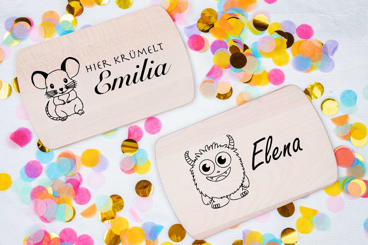 Frühstücksbrett personalisiert für Kinder mit Tiermotiven