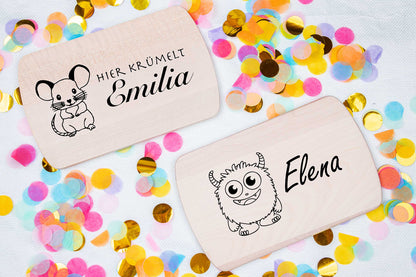Frühstücksbrett personalisiert für Kinder mit Tiermotiven