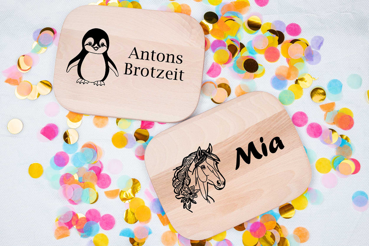 Frühstücksbrett personalisiert für Kinder mit Tiermotiven