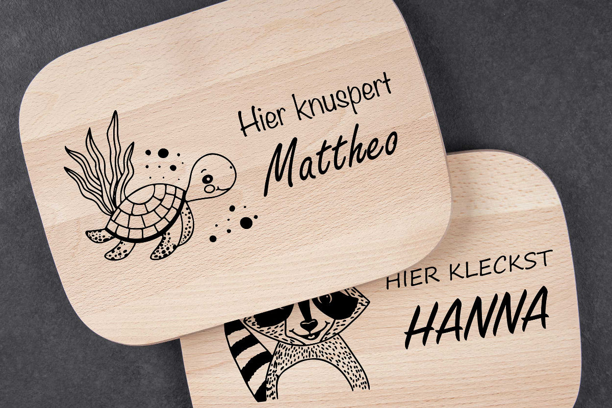 Frühstücksbrett personalisiert für Kinder mit Tiermotiven