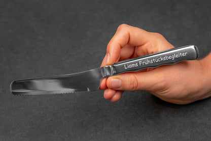 Frühstücksmesser personalisiert aus Edelstahl mit Wellenschliffklinge