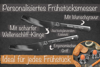 Frühstücksmesser personalisiert aus Edelstahl mit Wellenschliffklinge