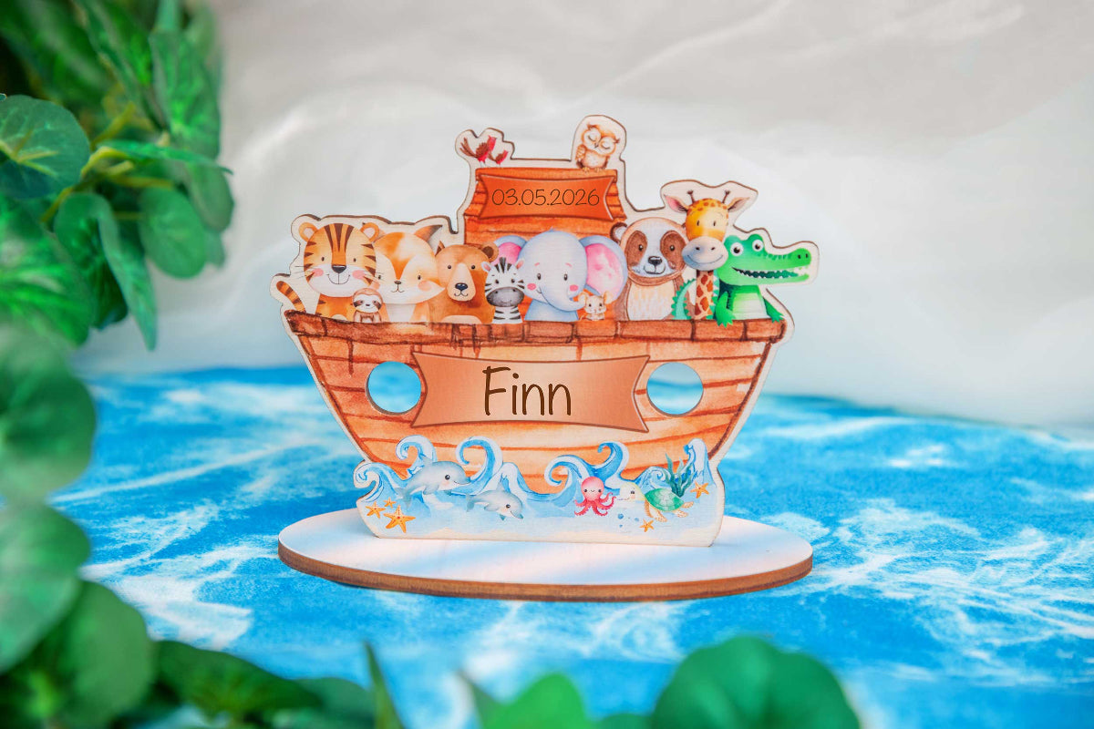 Geldgeschenk zur Taufe Arche Noah bunt personalisiert