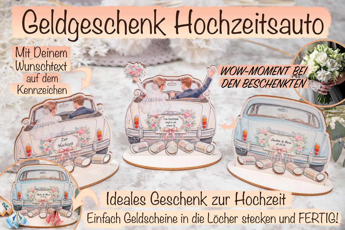 Geldgeschenk zur Hochzeit personalisiert • Hochzeitsauto