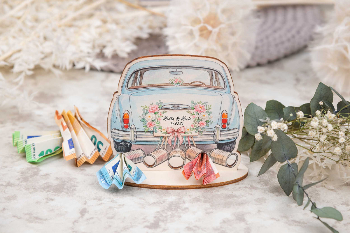 Geldgeschenk zur Hochzeit personalisiert • Hochzeitsauto
