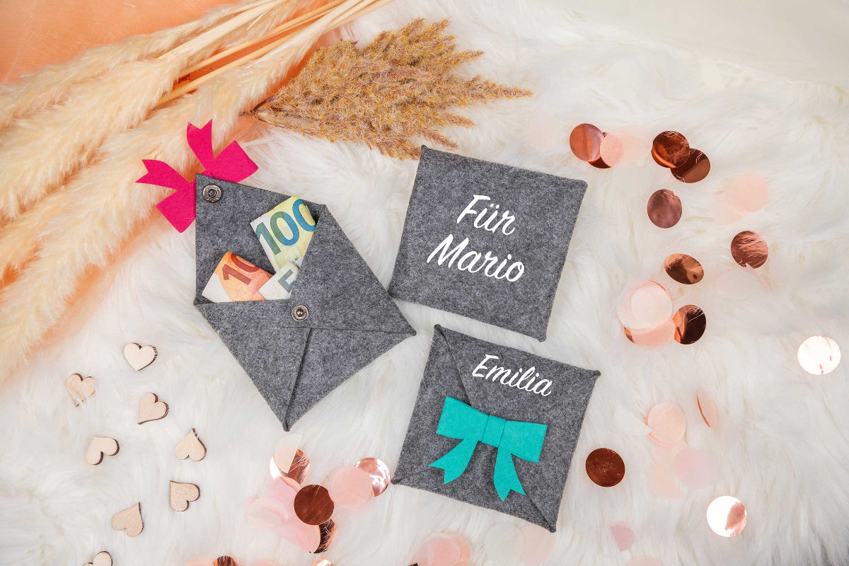 Geldgeschenk Schleife personalisiert als Täschchen