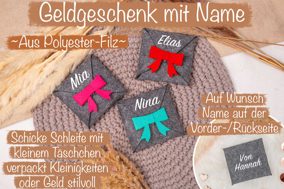 Geldgeschenk Schleife personalisiert als Täschchen