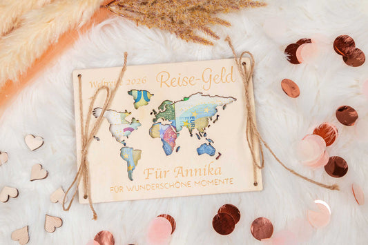 Geldgeschenk Reisegeld personalisiert mit Gravur