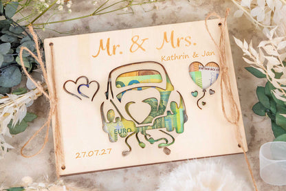 Geldgeschenk zur Hochzeit personalisiert mit Gravur • Mr. & Mrs.