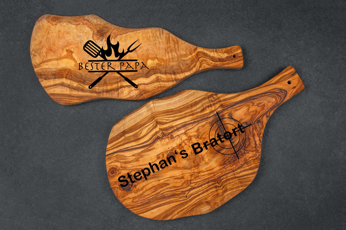 Olivenholz Grillbrett mit Gravur und Griff • Steakbrett • BBQ Brett