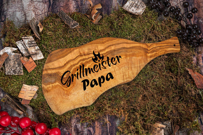 Olivenholz Grillbrett mit Gravur und Griff • Steakbrett • BBQ Brett