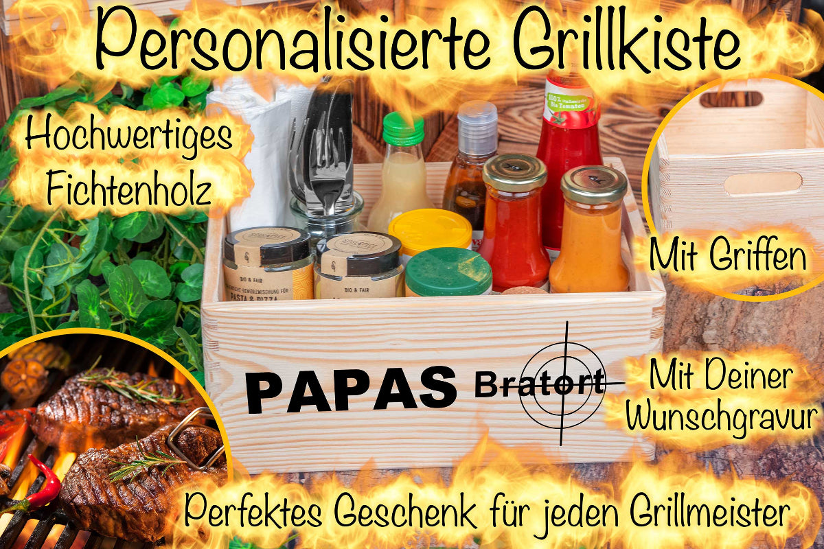Grillkiste personalisiert aus Fichtenholz • Grillbutler