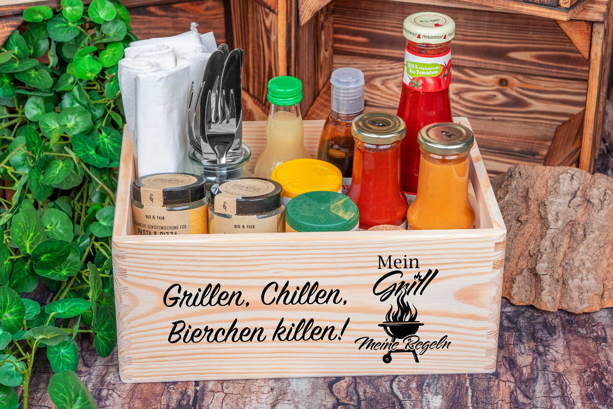 Grillkiste personalisiert aus Fichtenholz • Grillbutler