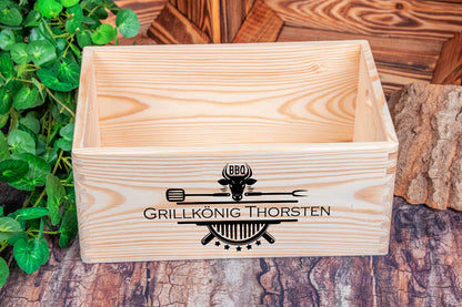 Grillkiste personalisiert aus Fichtenholz • Grillbutler