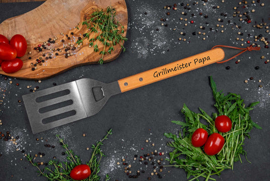 Personalisierter Grillwender mit Flaschenöffner aus Edelstahl • Grillspachtel