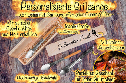 Personalisierte Grillzange aus Edelstahl mit passender Geschenkbox