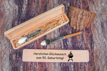 Personalisierte Grillzange aus Edelstahl mit passender Geschenkbox
