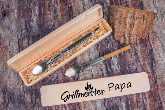 Personalisierte Grillzange aus Edelstahl mit passender Geschenkbox